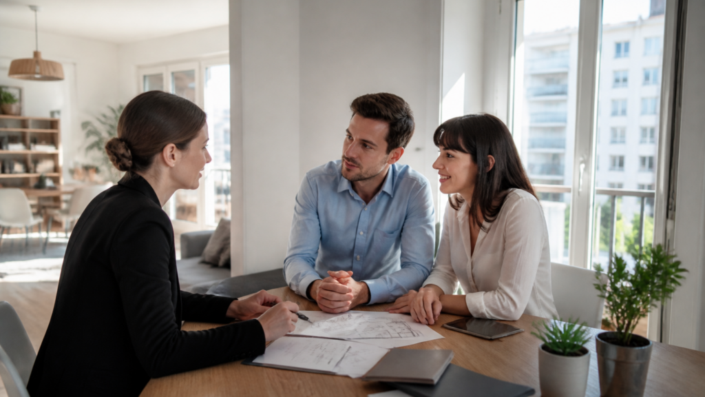 Appartement moderne lumineux avec documents de prêt immobilier sur une table