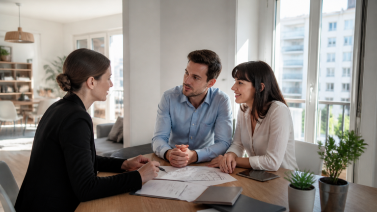 Appartement moderne lumineux avec documents de prêt immobilier sur une table