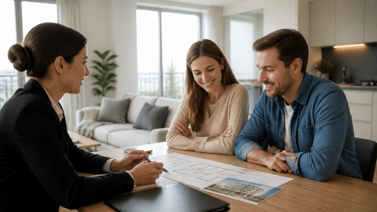 Appartement lumineux avec documents de compromis de vente sur la table en France