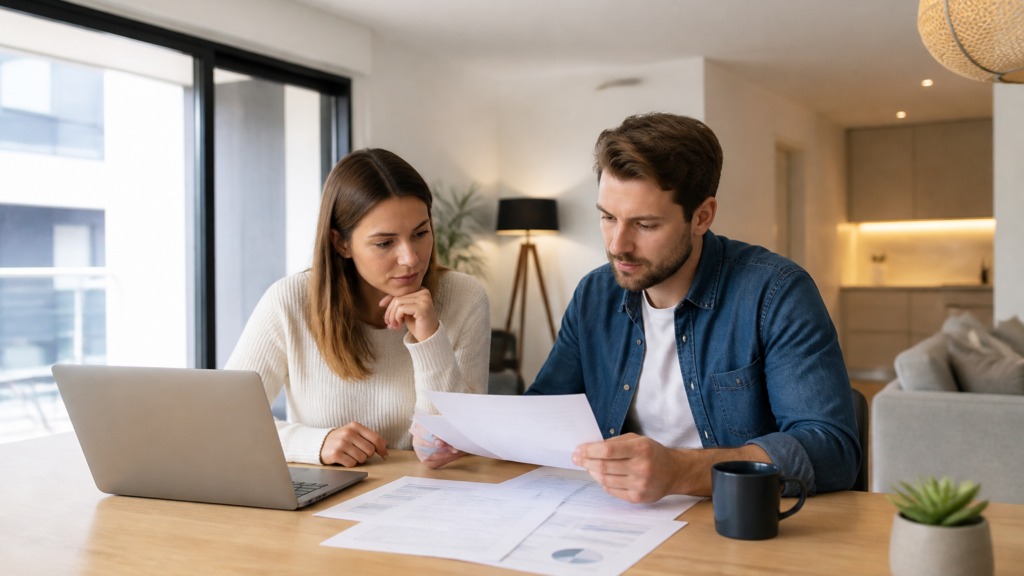 Appartement lumineux avec documents et ordinateur pour estimation de prêt immobilier en France