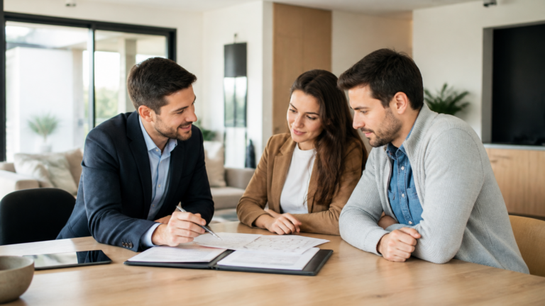Table avec documents de prêt immobilier dans un appartement lumineux en France
